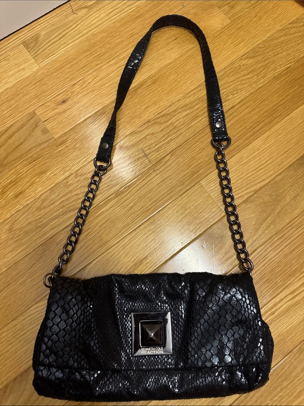 Kenneth Cole Reaction Black Snake-Embossed Shoulder Bag